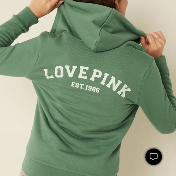PINK Victoria's Secret Tops - New VS PINK HOODIE JACKET SHERPA FULL ZIP GREEN